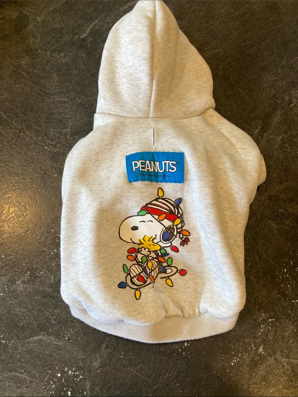 Dog Peanuts Snoopy Woodstock Christmas lights gray hoodie outfit size XS